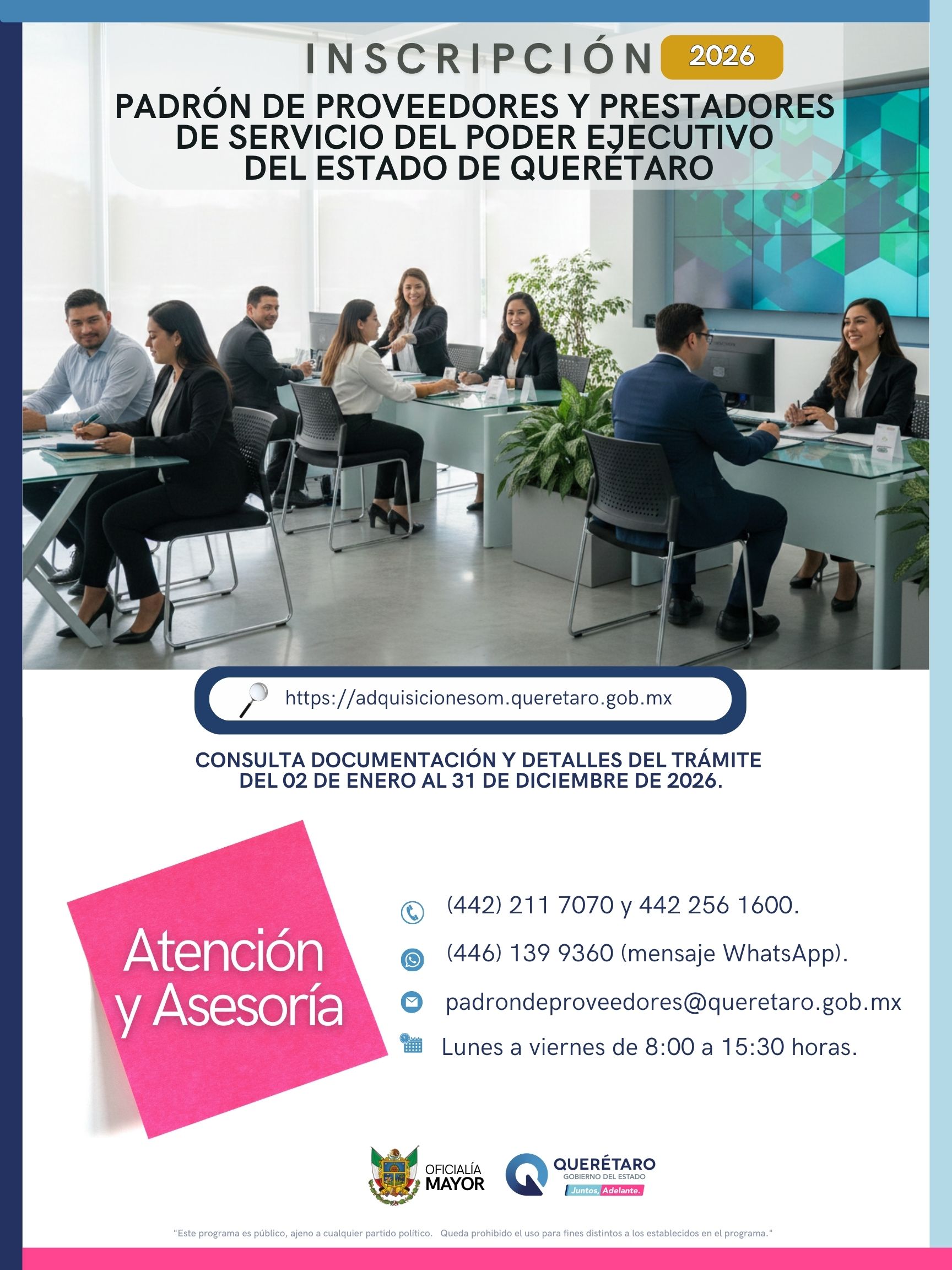 Inicia Oficialía Mayor inscripción al Padrón de Proveedores 2026