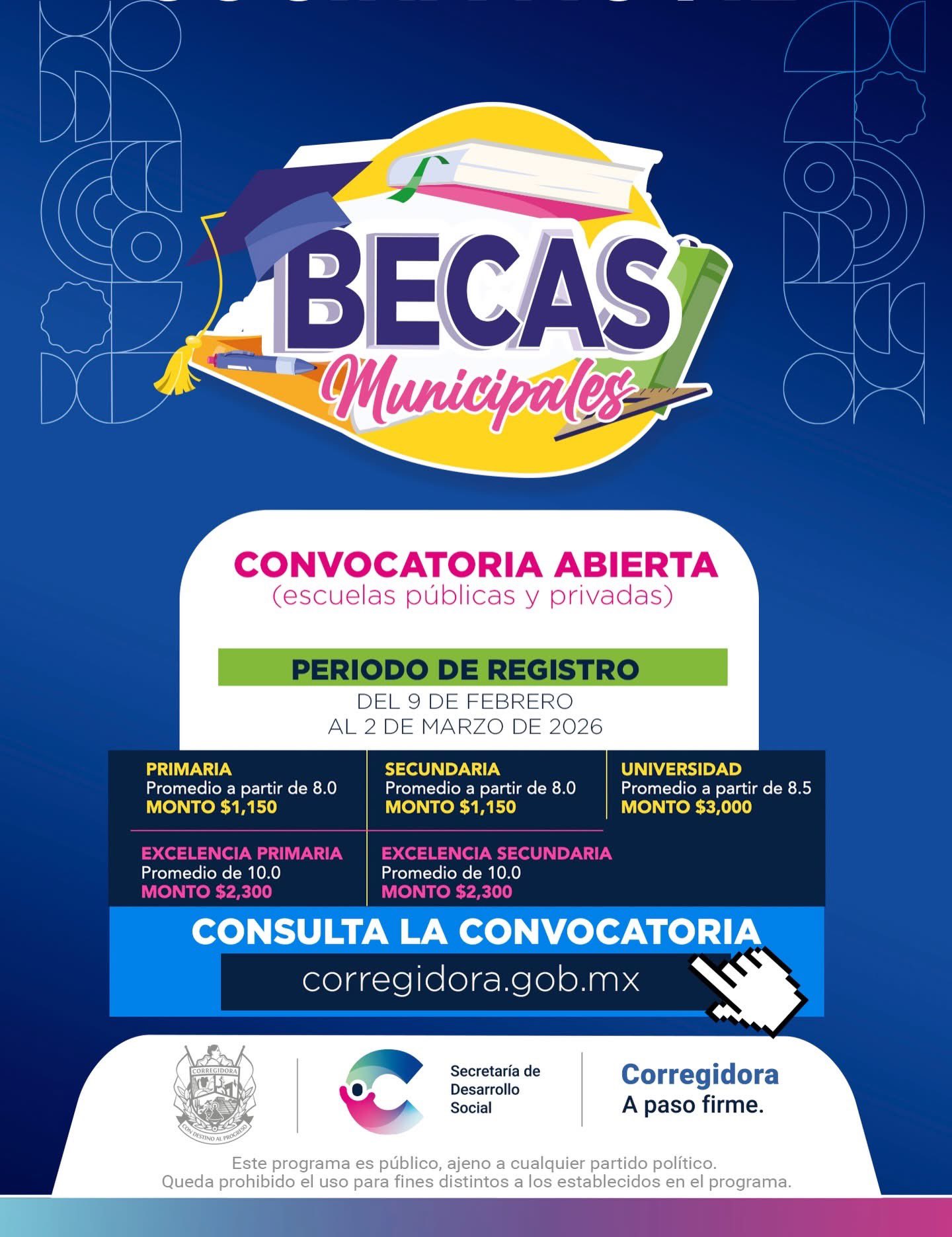 Invita Chepe a inscribirse al programa “Becas Educación A Paso Firme 2026”